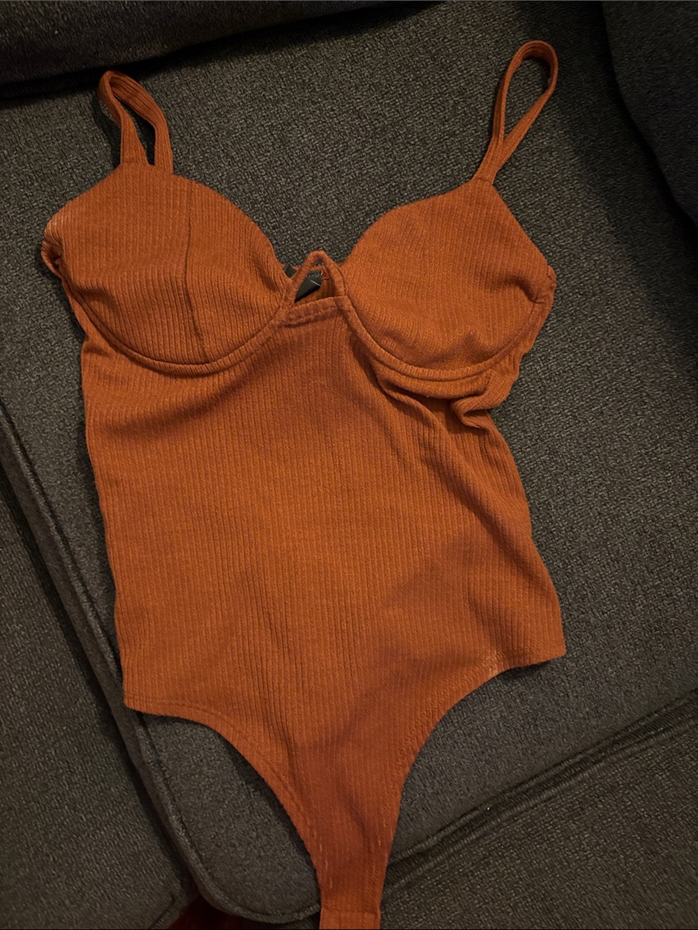 Windsor Ribbed Rust Bodysuit with Built-In Cups